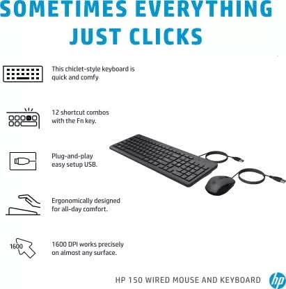 HP 150 USB WIRED KEYBOARD AND MOUSE COMBO - SWIFT PERIPHERALS105214