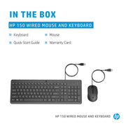 HP 150 Wired Keyboard and Optical Mouse Combo with 1600 DPI - SWIFT PERIPHERALS240J7AA