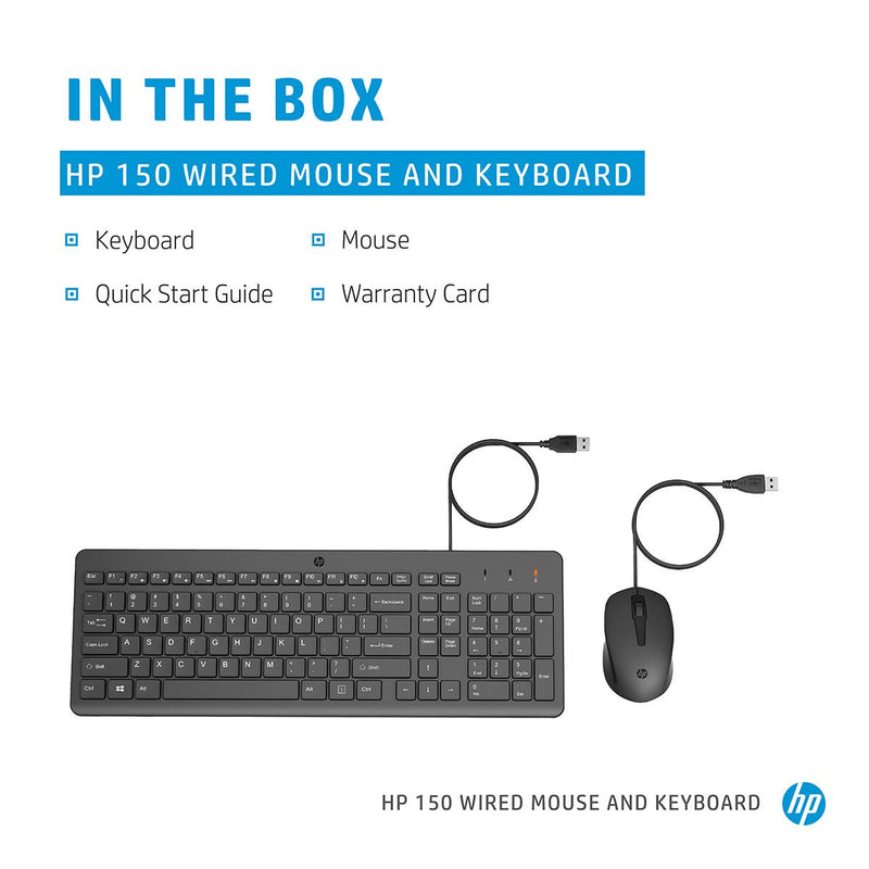 HP 150 Wired Keyboard and Optical Mouse Combo with 1600 DPI - SWIFT PERIPHERALS240J7AA