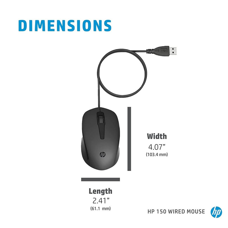 HP 150 WIRED MOUSE WIRED OPTICAL MOUSE (USB 2.0, BLACK) - SWIFT PERIPHERALS104884