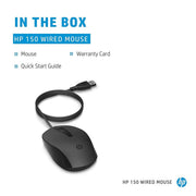 HP 150 WIRED MOUSE WIRED OPTICAL MOUSE (USB 2.0, BLACK) - SWIFT PERIPHERALS104884