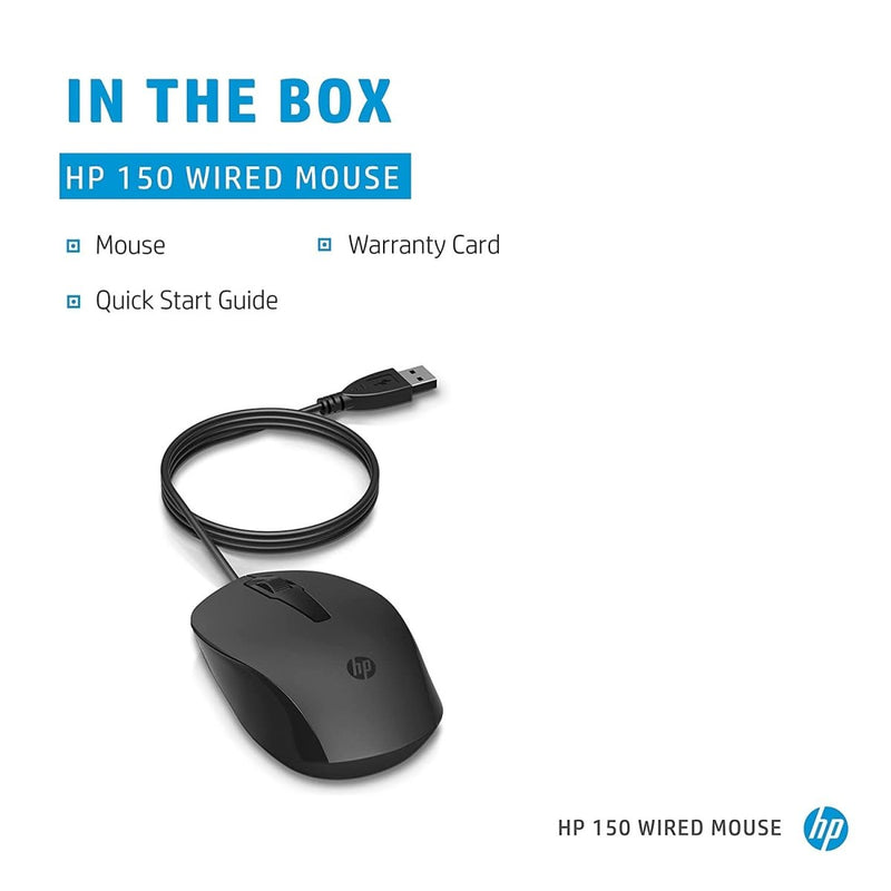 HP 150 WIRED MOUSE WIRED OPTICAL MOUSE (USB 2.0, BLACK) - SWIFT PERIPHERALS104884