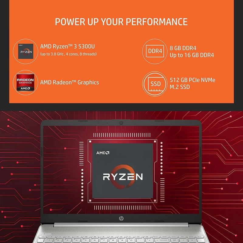 HP 15S - EQ2213AU [R3 - 5300U RYZEN/8GB DDR4/512GB SSD/WIN11 HOME+MSO/15.6 INCH/INTEGRATED GRAPHICS /1 YEAR(S)/SILVER] - SWIFT PERIPHERALS1084689