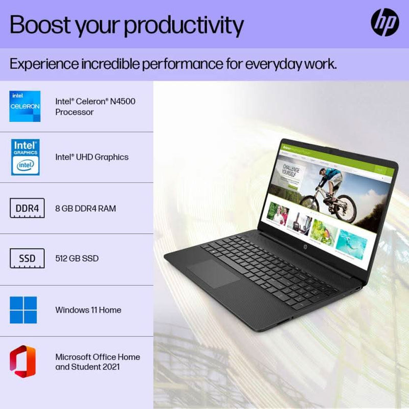 HP 15S - FQ3066TU [CDC - N4500 INTEL/8GB/512GB SSD/WIN11 HOME+MSO/15.6 INCH/INTEGRATED GRAPHICS /1 YEAR(S)/BLACK] - SWIFT PERIPHERALS1085701