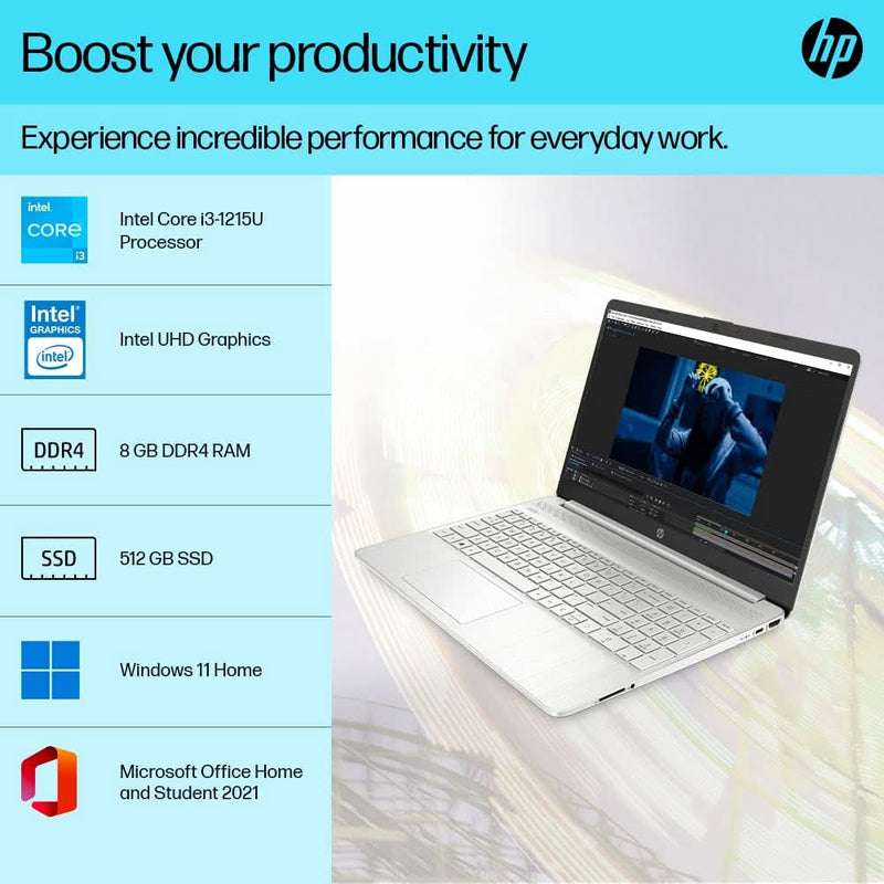 HP 15S - FQ5185TU [CI3 - 1215U 12TH GEN/8GB/512GB SSD/WIN11 HOME+MSO/15.6 INCH/INTEGRATED GRAPHICS /1 YEAR(S)/SILVER] - SWIFT PERIPHERALS1086578