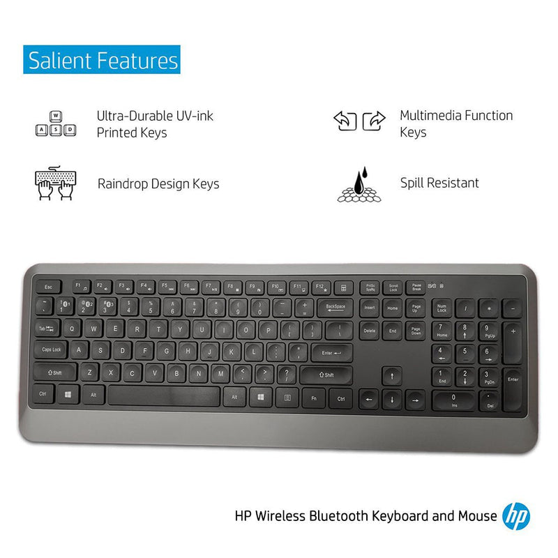 HP 1F0C8PA Wireless Bluetooth Full - size Keyboard and Optical Mouse Combo with Spill Resistant Design - SWIFT PERIPHERALS1F0C8PA