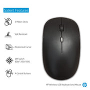 HP 1F0C9PA Wireless Full - size Keyboard and Optical Mouse Combo with Spill Resistant Design - SWIFT PERIPHERALS1F0C9PA