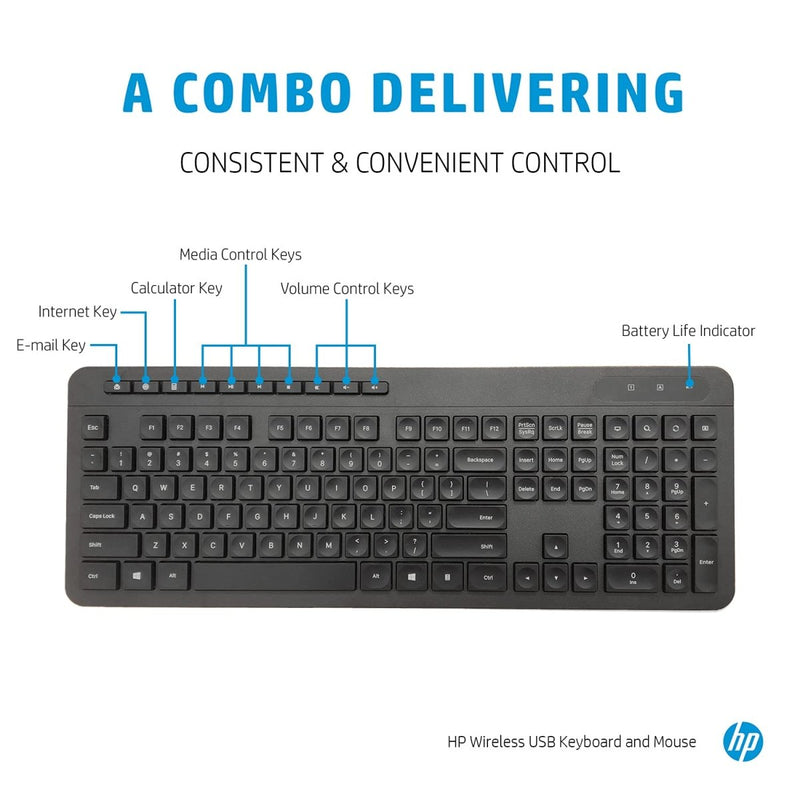 HP 1F0C9PA Wireless Full - size Keyboard and Optical Mouse Combo with Spill Resistant Design - SWIFT PERIPHERALS1F0C9PA