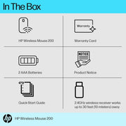 HP 200 Wireless Ambidextrous Design 2.4 GHz Optical Sensor Mouse - Black - SWIFT PERIPHERALSX6W31PT