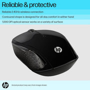 HP 200 Wireless Ambidextrous Design 2.4 GHz Optical Sensor Mouse - Black - SWIFT PERIPHERALSX6W31PT