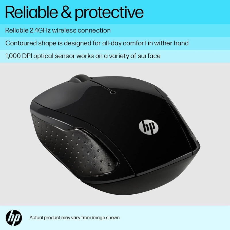HP 200 Wireless Ambidextrous Design 2.4 GHz Optical Sensor Mouse - Black - SWIFT PERIPHERALSX6W31PT