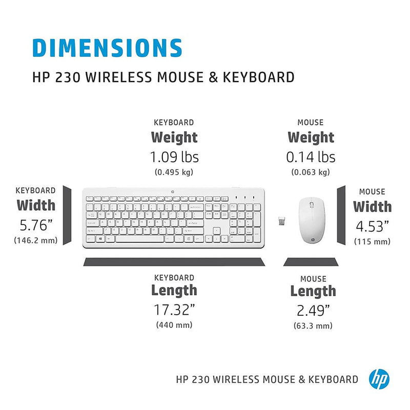 HP 230 Wireless Keyboard and 1600DPI Optical Mouse Ultra Slim Combo - White - SWIFT PERIPHERALS3L1F0AA