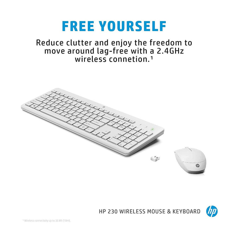 HP 230 Wireless Keyboard and 1600DPI Optical Mouse Ultra Slim Combo - White - SWIFT PERIPHERALS3L1F0AA