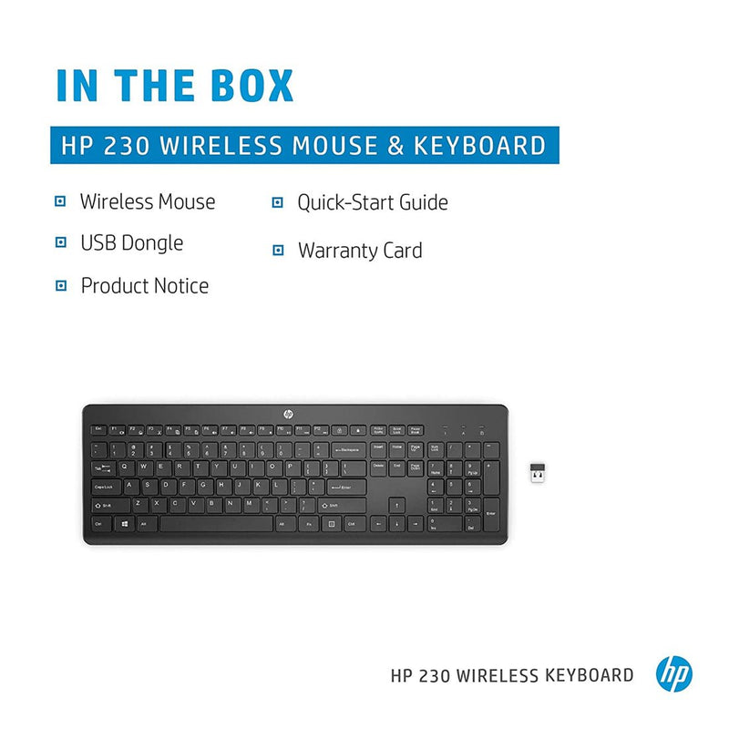 HP 230 Wireless Keyboard with 2.4GHz Wireless Connectivity and 12 Function Keys - SWIFT PERIPHERALS3L1E7AA