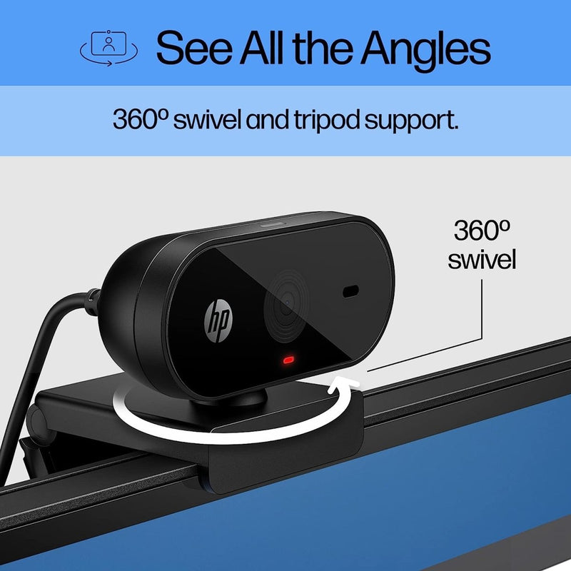 HP 320 FHD Webcam - USB - A Computer Camera with Mic & Privacy Cover - for Desktop, Laptop, & Chromebook - SWIFT PERIPHERALS53X26AA