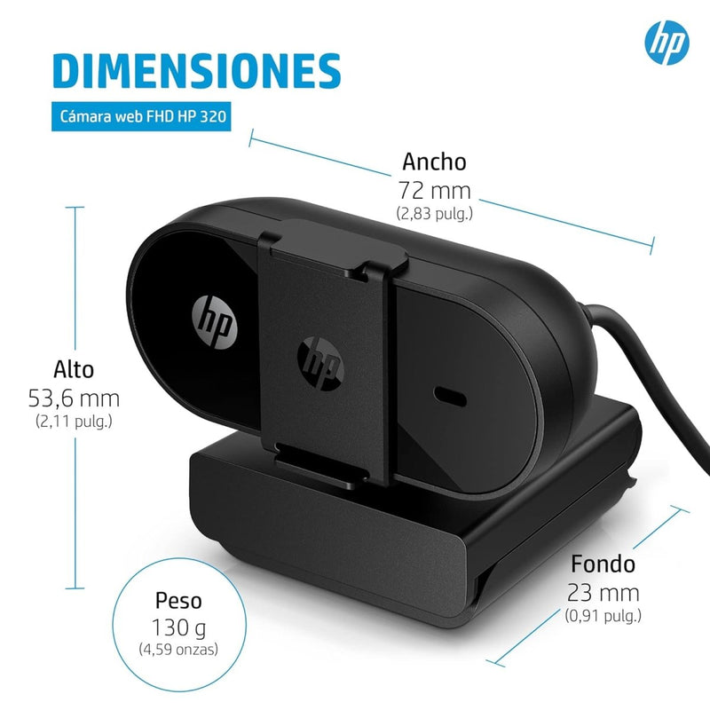 HP 320 FHD Webcam - USB - A Computer Camera with Mic & Privacy Cover - for Desktop, Laptop, & Chromebook - SWIFT PERIPHERALS53X26AA