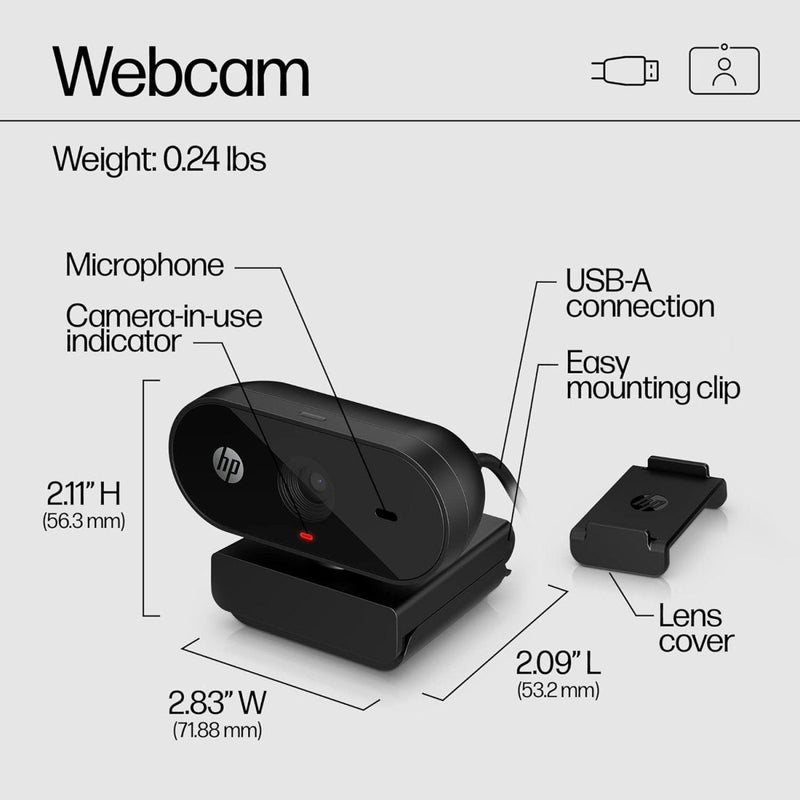 HP 320 FHD Webcam - USB - A Computer Camera with Mic & Privacy Cover - for Desktop, Laptop, & Chromebook - SWIFT PERIPHERALS53X26AA