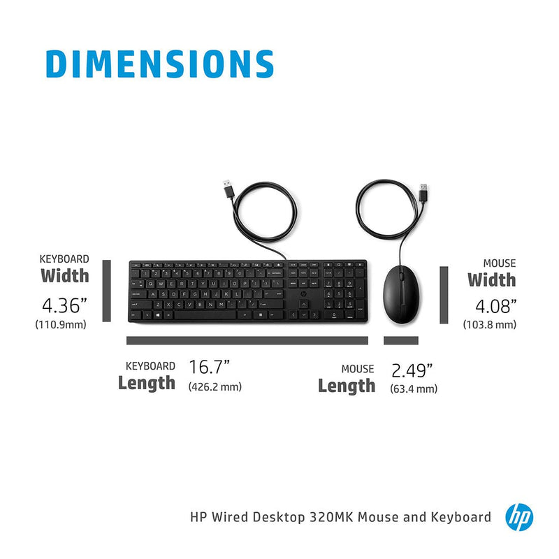 HP 320MK Wired Desktop Optical Mouse and Full - Size Keyboard Combo - SWIFT PERIPHERALS9SR36AA