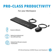 HP 320MK Wired Desktop Optical Mouse and Full - Size Keyboard Combo - SWIFT PERIPHERALS9SR36AA