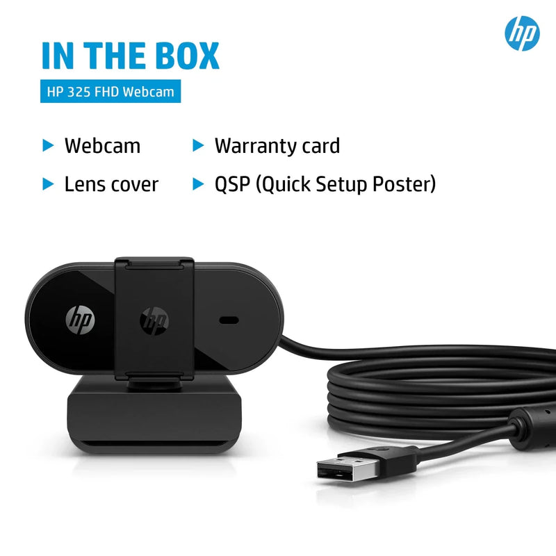 HP 325 1080p Full HD USB Computer Webcam with Mic & Privacy Cover - SWIFT PERIPHERALS53X27AA