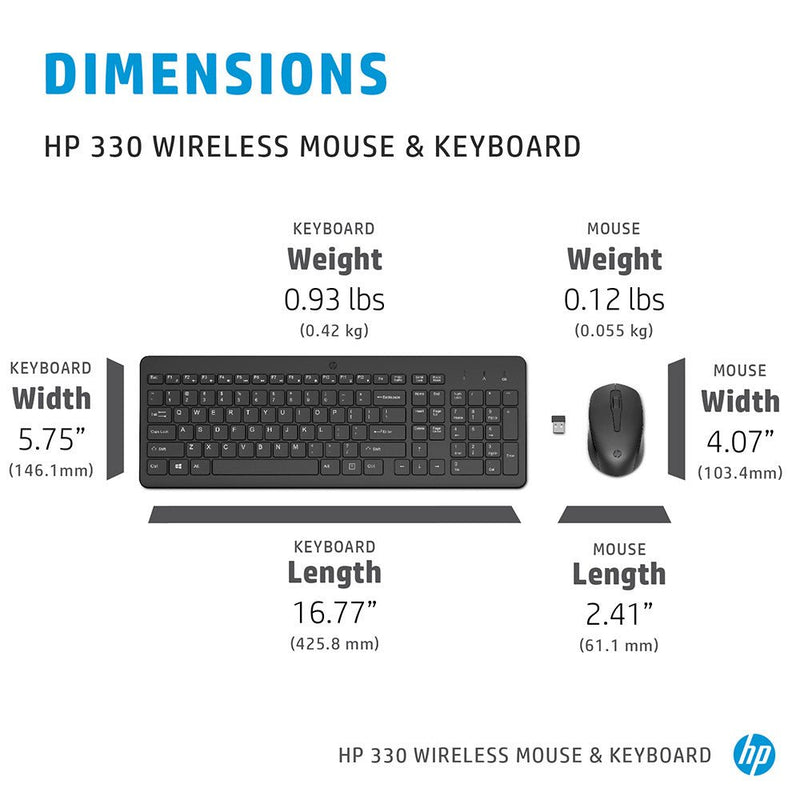 HP 330 Wireless Keyboard and Optical Mouse Ultra Slim Combo with LED Indicators - SWIFT PERIPHERALS2V9E6AA