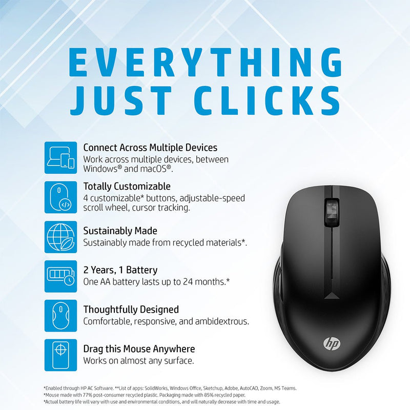 HP 430 Multi - Device Wireless Mouse with 4000 DPI and Multi Surface Tracking - SWIFT PERIPHERALS3B4Q2AA