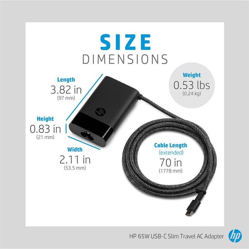 HP 65W USB Type - C Slim Travel Power Adapter Charger - SWIFT PERIPHERALS671R2AA