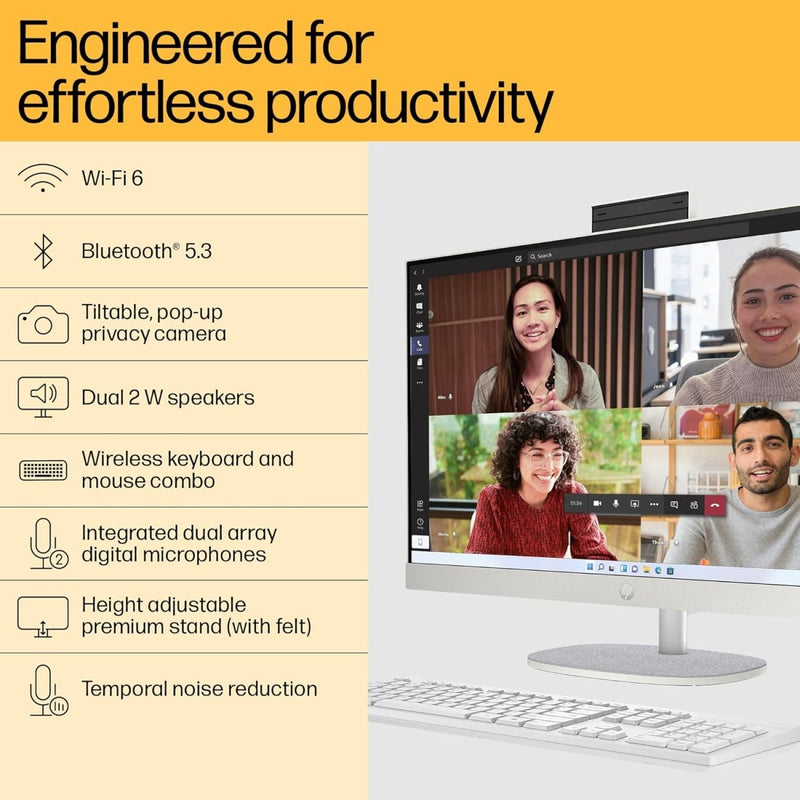HP AIO PC 13TH GEN INTEL CORE I5 - 1335U,23.8INCH(60.5 CM) FHD,TOUCH,ANTI - GLARE (16 GB DDR4,1TB SSD,WIRELESS KEYBOARD & MOUSE COMBO,FHD IR TILT PRIVACY CAMERA) WIN 11,5.53KG,24 - CR0410IN - WINDOWS 11 HOME - SWIFT PERIPHERALS957L8PA