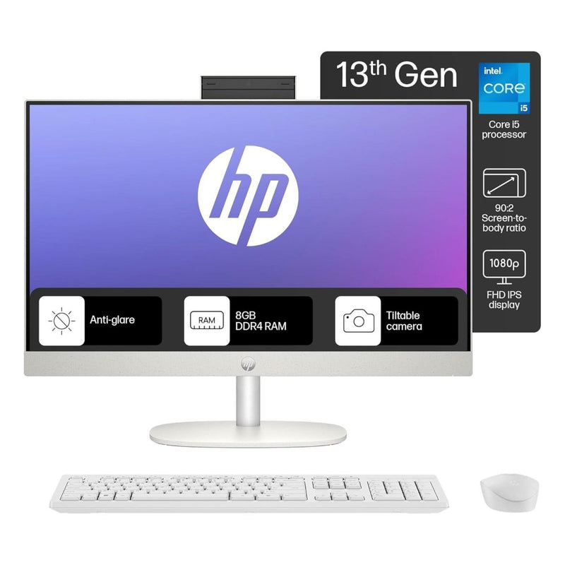 HP ALL - IN - ONE 24, 13TH GEN INTEL CORE I5 - 1335U,23.8INCH(60.5 CM),FHD,ANTI - GLARE,8 GB DDR4,512GB M.2 SSD, 510SP WHITE WIREESS KEYBOARD AND MOUSE COMBO,WINDOWS 11,SHELL WHITE,5.27KG,24 - CR0051IN - SWIFT PERIPHERALSA28HYPA