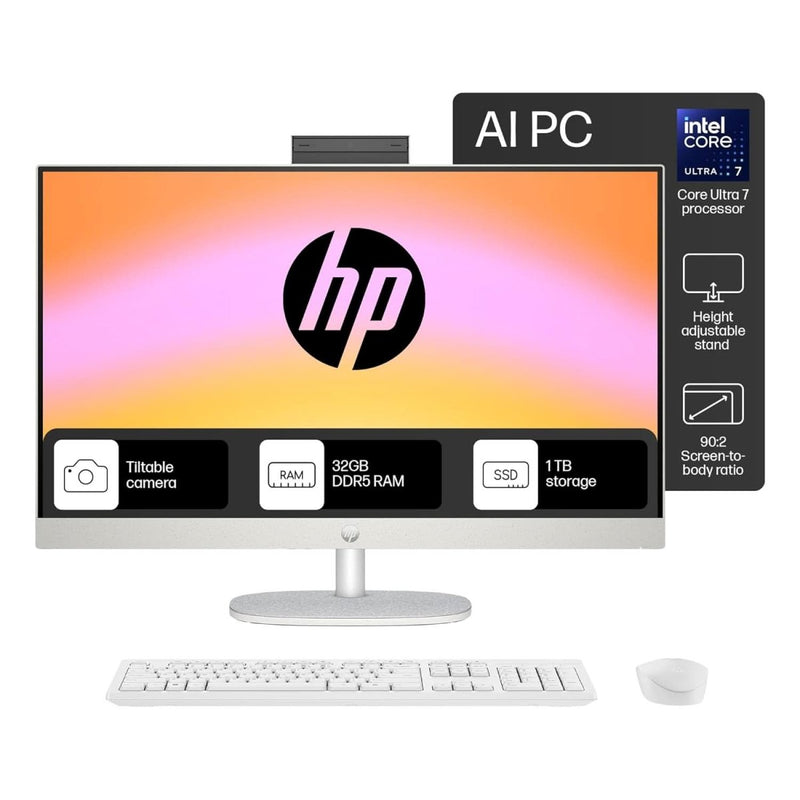 HP ALL - IN - ONE 27, INTEL CORE ULTRA 7 155U, 27INCH (68.6 CM), FHD,IPS,THREE - SIDED MICRO - EDGE, ANTI - GLARE,300 NITS,16 GB DDR5,1TB SSD,WINDOWS 11,MSO21,SHELL WHITE,6.72KG,27 - CR1007IN - SWIFT PERIPHERALSA45Q8PA