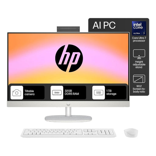 HP ALL - IN - ONE 27, INTEL CORE ULTRA 7 155U, 27INCH (68.6 CM), FHD,IPS,THREE - SIDED MICRO - EDGE, ANTI - GLARE,300 NITS,16 GB DDR5,1TB SSD,WINDOWS 11,MSO21,SHELL WHITE,6.72KG,27 - CR1007IN - SWIFT PERIPHERALSA45Q8PA
