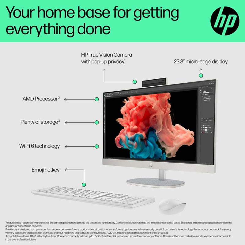 HP ALL - IN - ONE DESKTOP 24 PC, AMD RYZEN 5 7520U, 16 GB LPDDR5, 512GB SSD, 60.5 CM (23.8 INCH), DUAL 2W SPEAKERS,WINDOWS 11,MSO, SHELL WHITE, 5.27 KG, 24 - CR0025IN - SWIFT PERIPHERALSB0FZ7PA