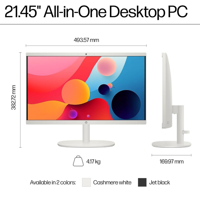 HP ALL - IN - ONE DESKTOP INTEL CORE I3 - N300,21.5 INCH(54.5CM),FHD,ANTI - GLARE,8 GB DDR5, 512GB SSD,WHITE WIRELESS KEYBOARD AND MOUSE COMBO,WHITE, WINDOWS 11, 4.17KG,22 - DG0786IN - SWIFT PERIPHERALS9T9X1PA