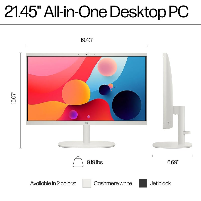 HP ALL - IN - ONE DESKTOP,INTEL CELERON - N100,21.45 INCH(54.5CM),FHD,ANTI - GLARE,8 GB DDR5, 512GB SSD,DUAL 2W SPEAKERS,WHITE WIRED KEYBOARD AND MOUSE COMBO,WHITE, WINDOWS 11, 4.17KG,22 - DG0153IN - SWIFT PERIPHERALS9U108PA