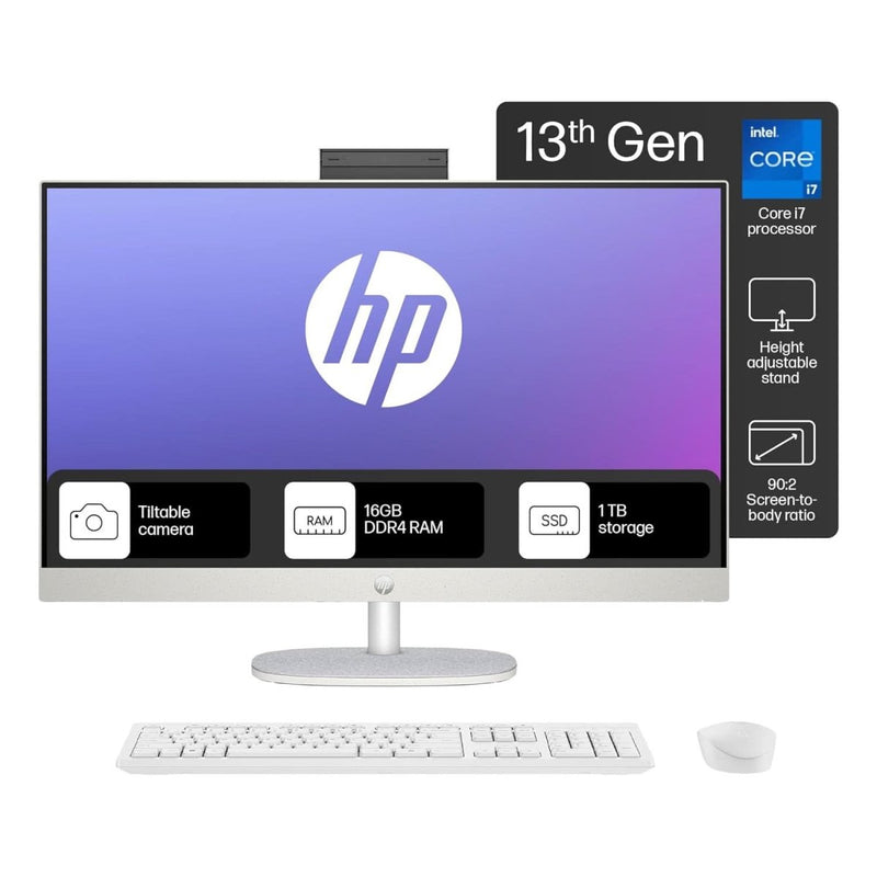 HP ALL - IN - ONE PC 13TH GEN INTEL CORE I7 27 INCH (68.6CM) FHD 16GB RAM, 1TB SSD, INTEL UMA GRAPHICS, 710 WHITE WIRELESS KEYBOARD AND MOUSE COMBO (WINDOWS 11 HOME, MSO 21, SHELL WHITE, 6.72 KG) 27 - CR0403IN - SWIFT PERIPHERALS87G01PA