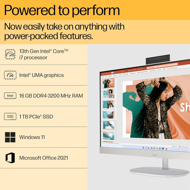 HP ALL - IN - ONE PC 13TH GEN INTEL CORE I7 27 INCH (68.6CM) FHD 16GB RAM, 1TB SSD, INTEL UMA GRAPHICS, 710 WHITE WIRELESS KEYBOARD AND MOUSE COMBO (WINDOWS 11 HOME, MSO 21, SHELL WHITE, 6.72 KG) 27 - CR0403IN - SWIFT PERIPHERALS87G01PA