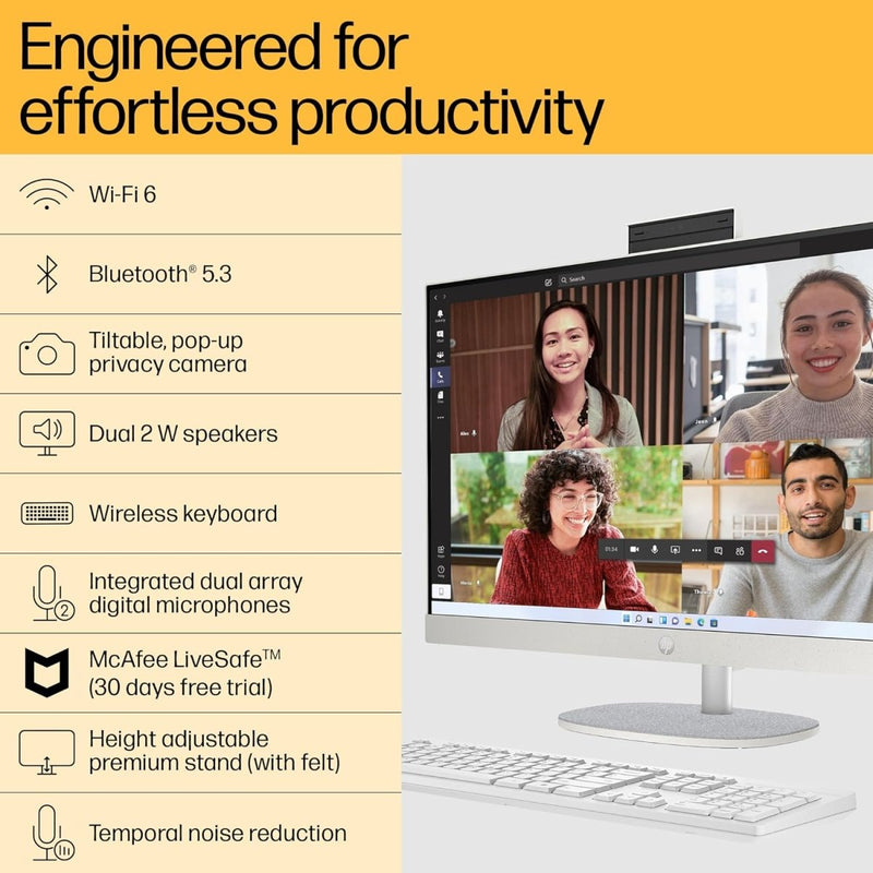 HP ALL - IN - ONE PC 13TH GEN INTEL CORE I7 27 INCH (68.6CM) FHD 16GB RAM, 1TB SSD, INTEL UMA GRAPHICS, 710 WHITE WIRELESS KEYBOARD AND MOUSE COMBO (WINDOWS 11 HOME, MSO 21, SHELL WHITE, 6.72 KG) 27 - CR0403IN - SWIFT PERIPHERALS87G01PA