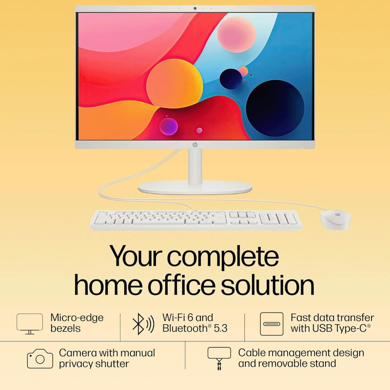 HP ALL - IN - ONE PC, WINDOWS 11 HOME, INTEL PROCESSOR N200, 21.45 - INCH (54.5 CM), FHD, INTEL UHD GRAPHICS, 720P HD CAMERA W/PRIVACY SHUTTER, DUAL SPEAKERS (WIN 11, WHITE, 4.17 KG), DG0154IN - SWIFT PERIPHERALS9T912PA
