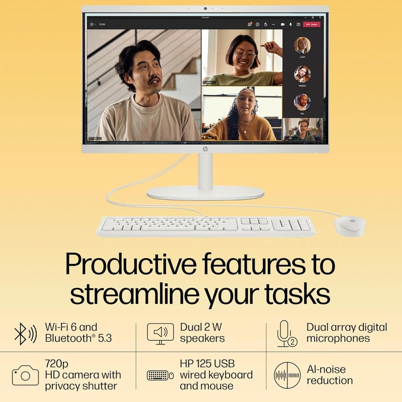 HP ALL - IN - ONE PC, WINDOWS 11 HOME, INTEL PROCESSOR N200, 21.45 - INCH (54.5 CM), FHD, INTEL UHD GRAPHICS, 720P HD CAMERA W/PRIVACY SHUTTER, DUAL SPEAKERS (WIN 11, WHITE, 4.17 KG), DG0154IN - SWIFT PERIPHERALS9T912PA