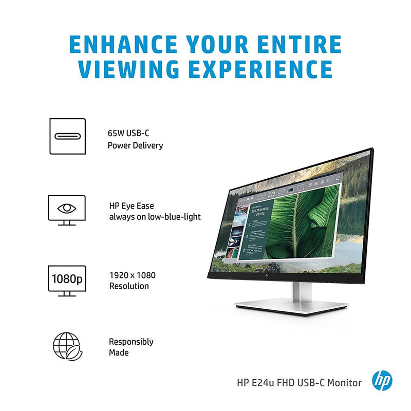 HP E24u G4 24 - inch Full HD USB - C IPS Monitor with Eye Ease Technology - SWIFT PERIPHERALS189T0AA