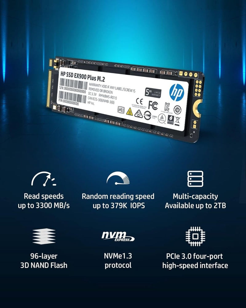 HP EX900 Plus 256GB NVMe PCIe Gen3 M.2 2280 3D NAND Internal SSD - SWIFT PERIPHERALS35M32AA