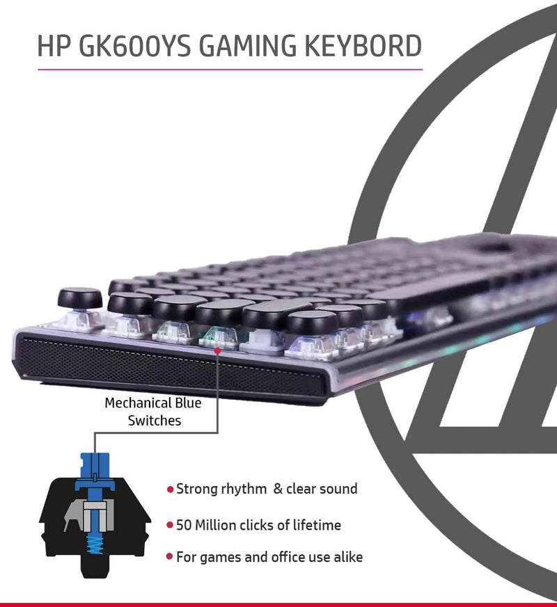 HP GK600YS Mechanical Gaming RGB Keyboard Wired USB with Height Adjustment - SWIFT PERIPHERALS4QN15AA