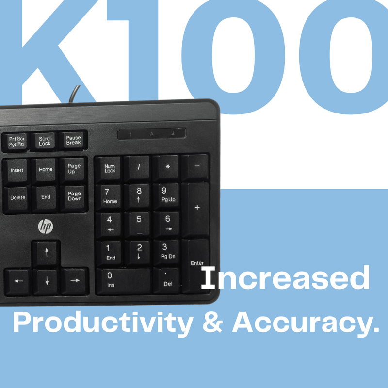 HP K100 Wired Wired USB Desktop Keyboard (Black) - SWIFT PERIPHERALS7J4H1AA