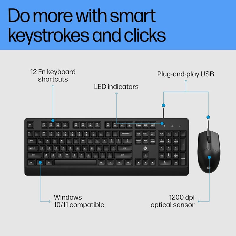 HP KM180 Wired Mouse and Keyboard Combo - SWIFT PERIPHERALS7J4G3AA