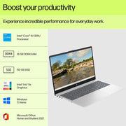 HP LAPTOP 15, 13TH GEN INTEL CORE I5 - 1335U, 15.6 - INCH (39.6 CM), FHD, 16GB DDR4, 512GB SSD, INTEL IRIS XE GRAPHICS, FHD CAMERA W/PRIVACY SHUTTER (WIN 11, MSO 2021, SILVER, 1.59 KG), FD0013TU - SWIFT PERIPHERALS1086576