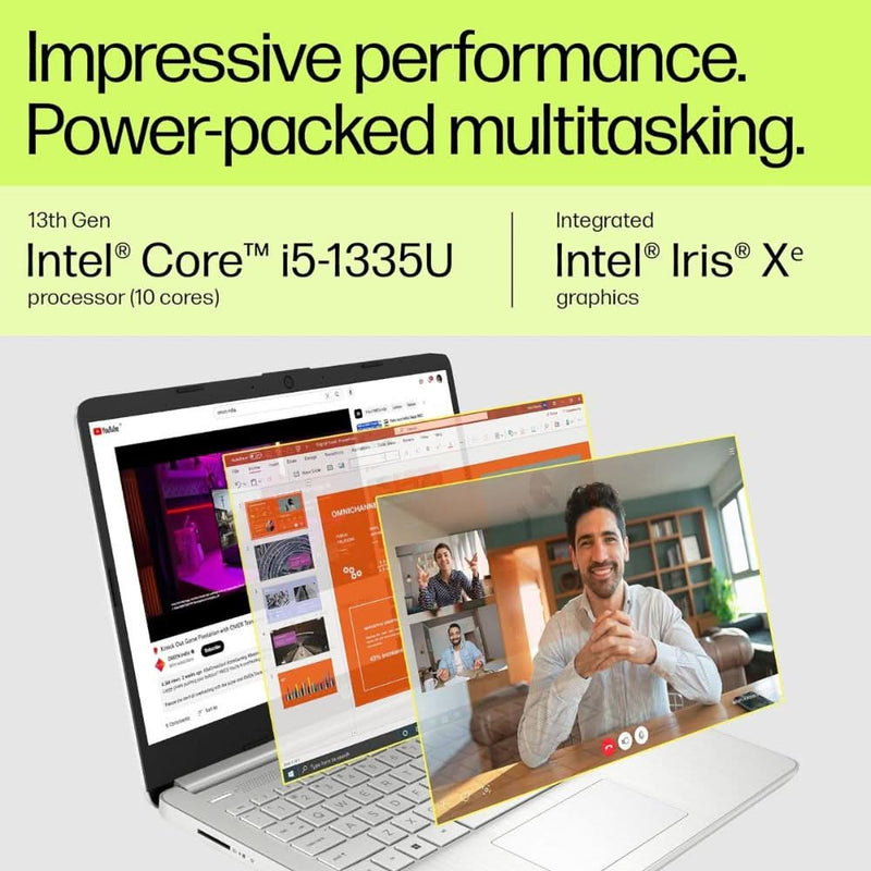HP LAPTOP 15, 13TH GEN INTEL CORE I5 - 1335U, 15.6 - INCH (39.6 CM), FHD, 16GB DDR4, 512GB SSD, INTEL IRIS XE GRAPHICS, FHD CAMERA W/PRIVACY SHUTTER (WIN 11, MSO 2021, SILVER, 1.59 KG), FD0013TU - SWIFT PERIPHERALS1086576