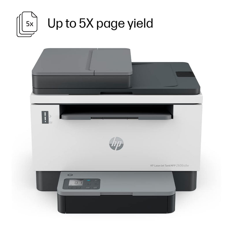 HP LASERJET TANK MFP 2606SDW, WIRELESS, PRINT, COPY, SCAN, 40 - SHEET ADF, HI - SPEED USB 2.0, ETHERNET, BLUETOOTH LE, UP TO 22 PPM, 250 - SHEET INPUT TRAY, 1 - YEAR WARRANTY, BLACK AND WHITE, 381U2A - SWIFT PERIPHERALS107422