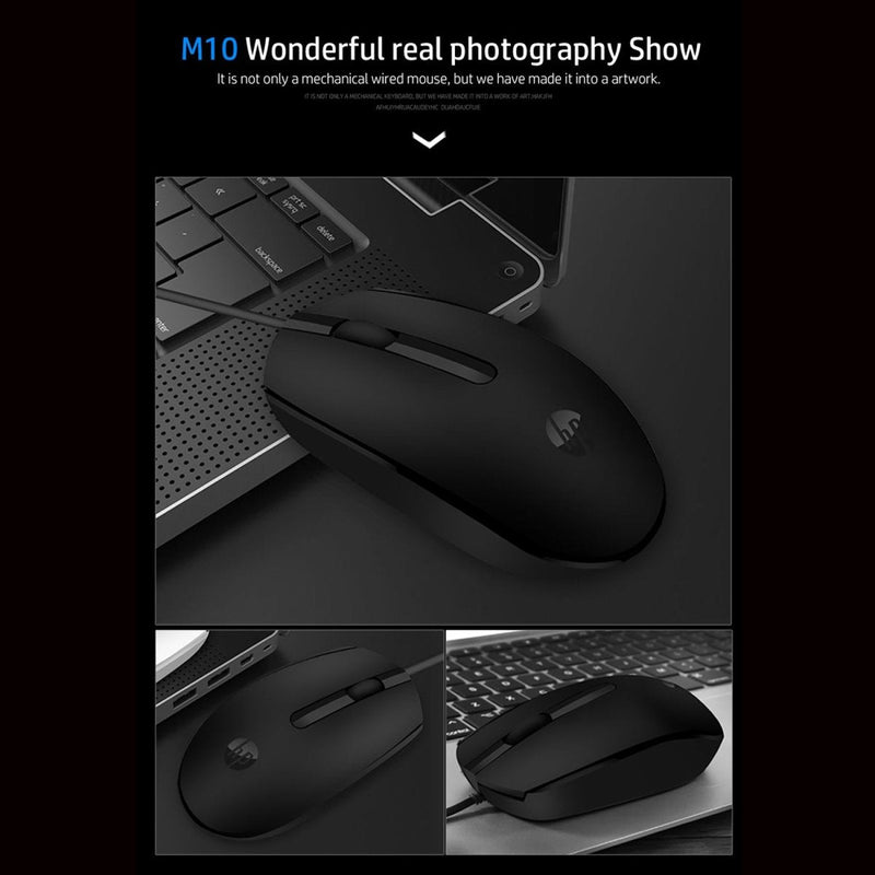 HP M10 Wired USB Optical Ergonomic Mouse with 3 Buttons and 1000DPI - SWIFT PERIPHERALS7YA10PA