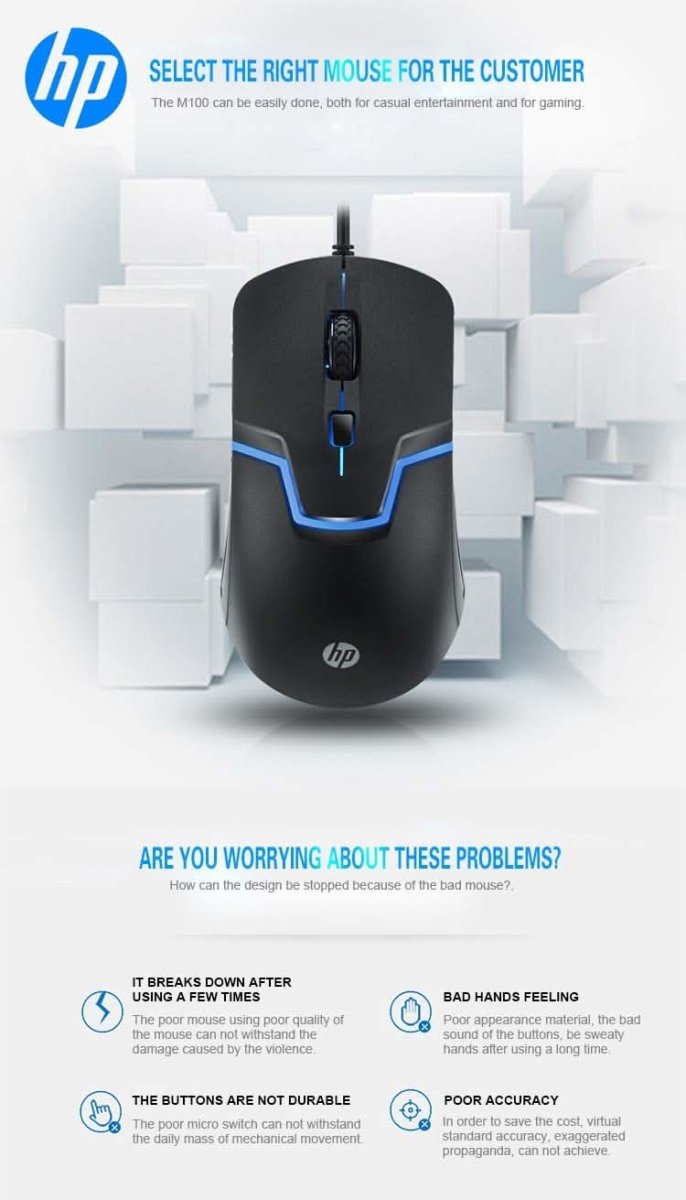 HP M100 USB WIRED GAMING MOUSE - SWIFT PERIPHERALS104972