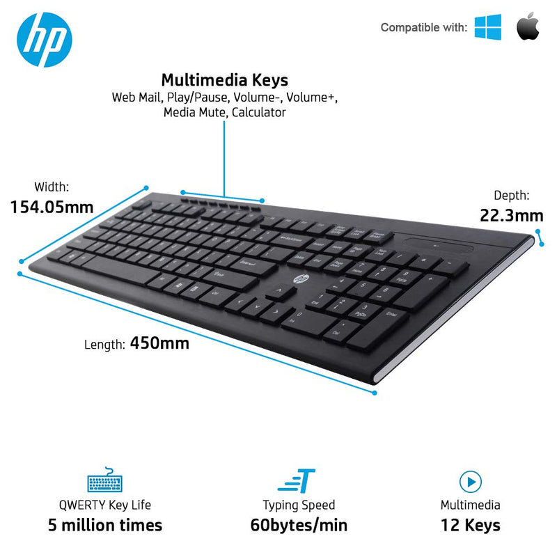 HP Multimedia Slim Wireless Spill Resistance Keyboard & Mouse Combo (4SC12PA) - SWIFT PERIPHERALS4SC12PA
